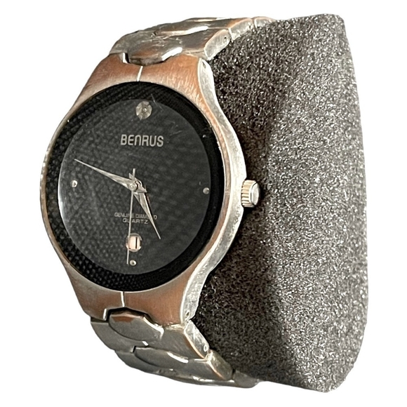 Men’s Wristwatch Vintage BENRUS Diamond Watch Stainless Steel Bracelet Watch